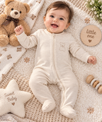 Teddy Bear Embroidered Full Sleeve Baby Sleepsuit with Feet (new born)