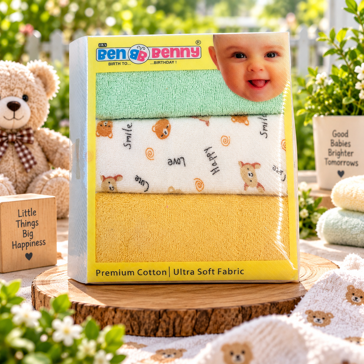 Ben Benny Premium Cotton Baby Washcloth Set (6 Pieces)