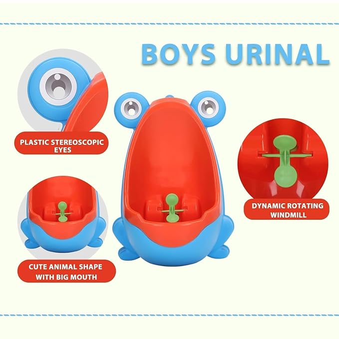 Children's Urinal for Boy Standing Potty Training, Portable Wall Mounted Pee Trainer Baby Boys, Toddler Toilet Training with Rotating Target, Splash Proof, Easy (Frog-Green Parrot)