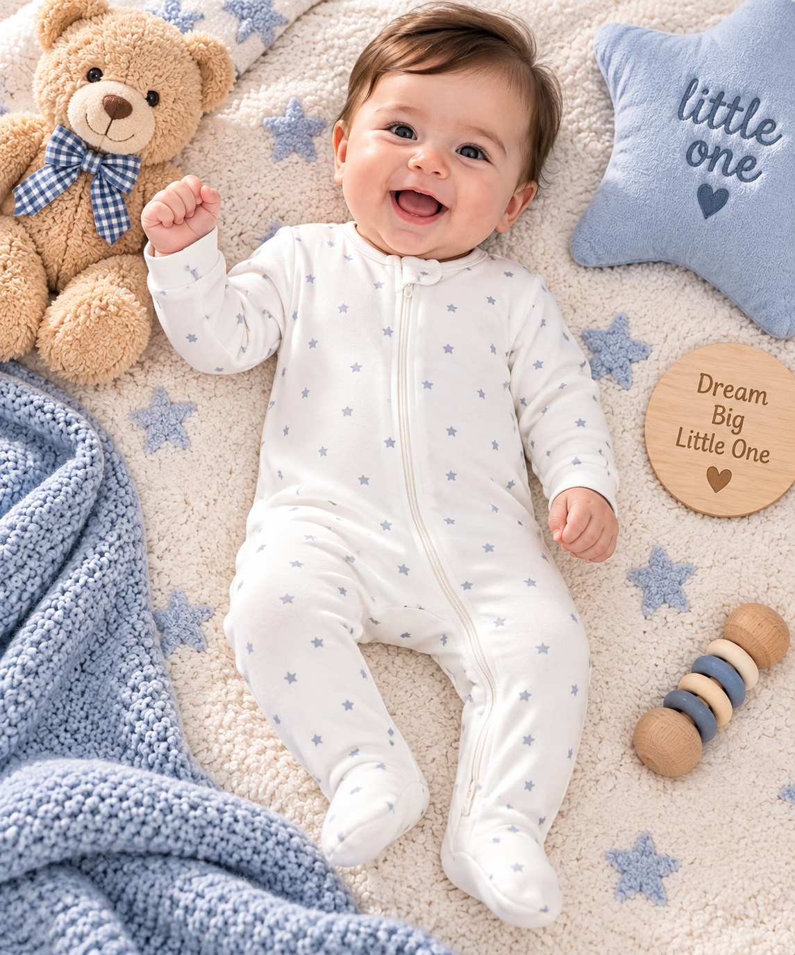 Twinkle Star Print Full Sleeve Baby Sleepsuit with Feet