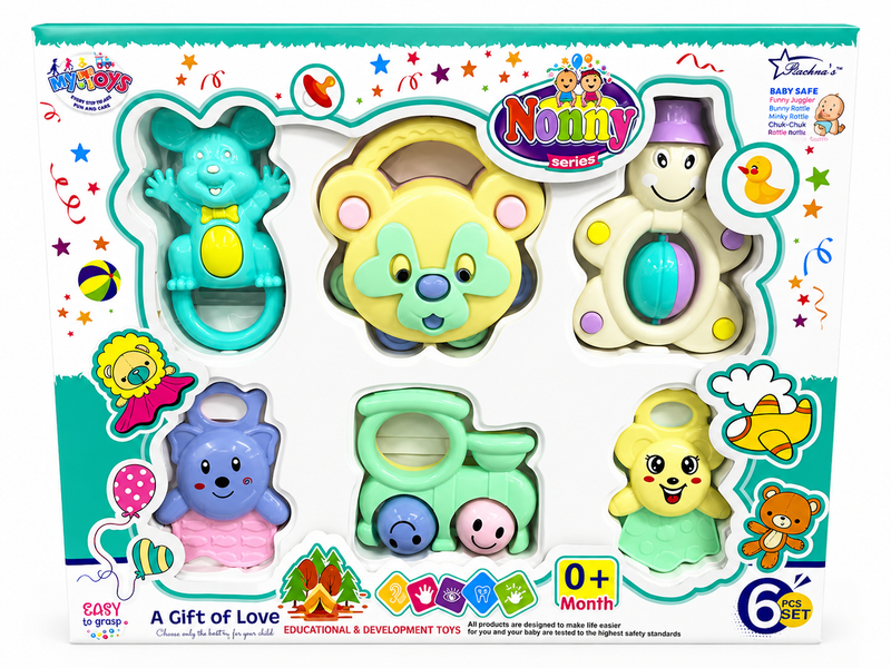 Nonny Baby Rattle Gift Set – 6 Piece Educational Toy Collection