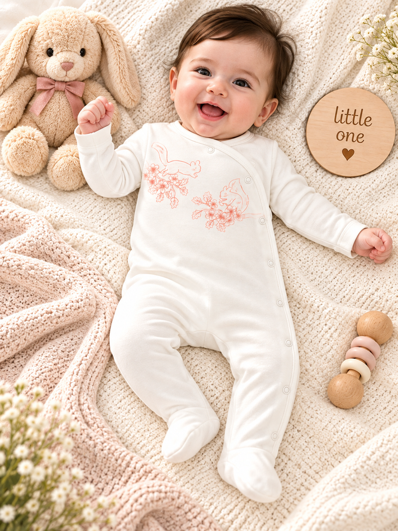 Woodland Animal Print Full Sleeve Baby Sleepsuit with Feet (new born)