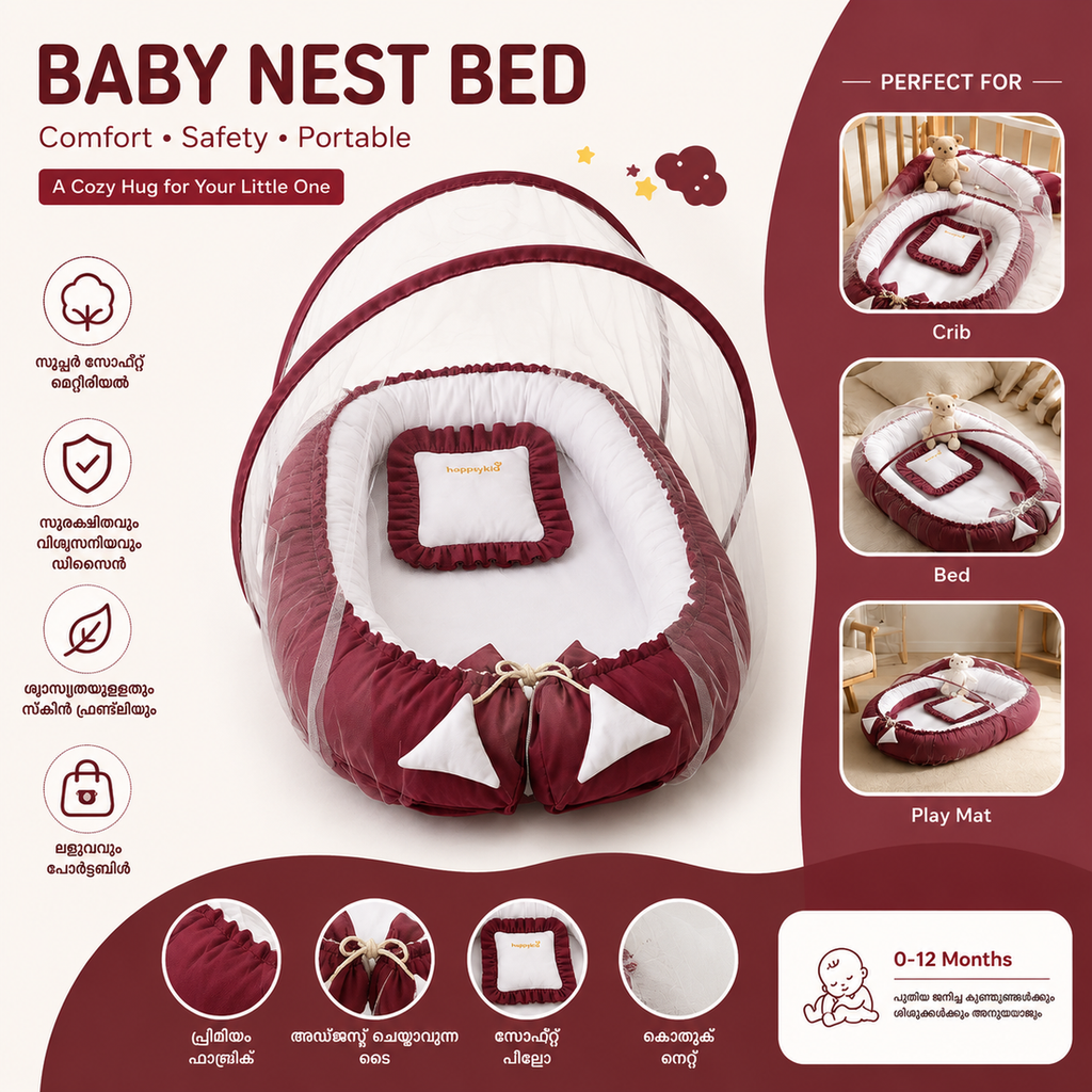 Baby Nest Bed for Newborns Soft Baby Lounger with Mosquito Net & Pillow
