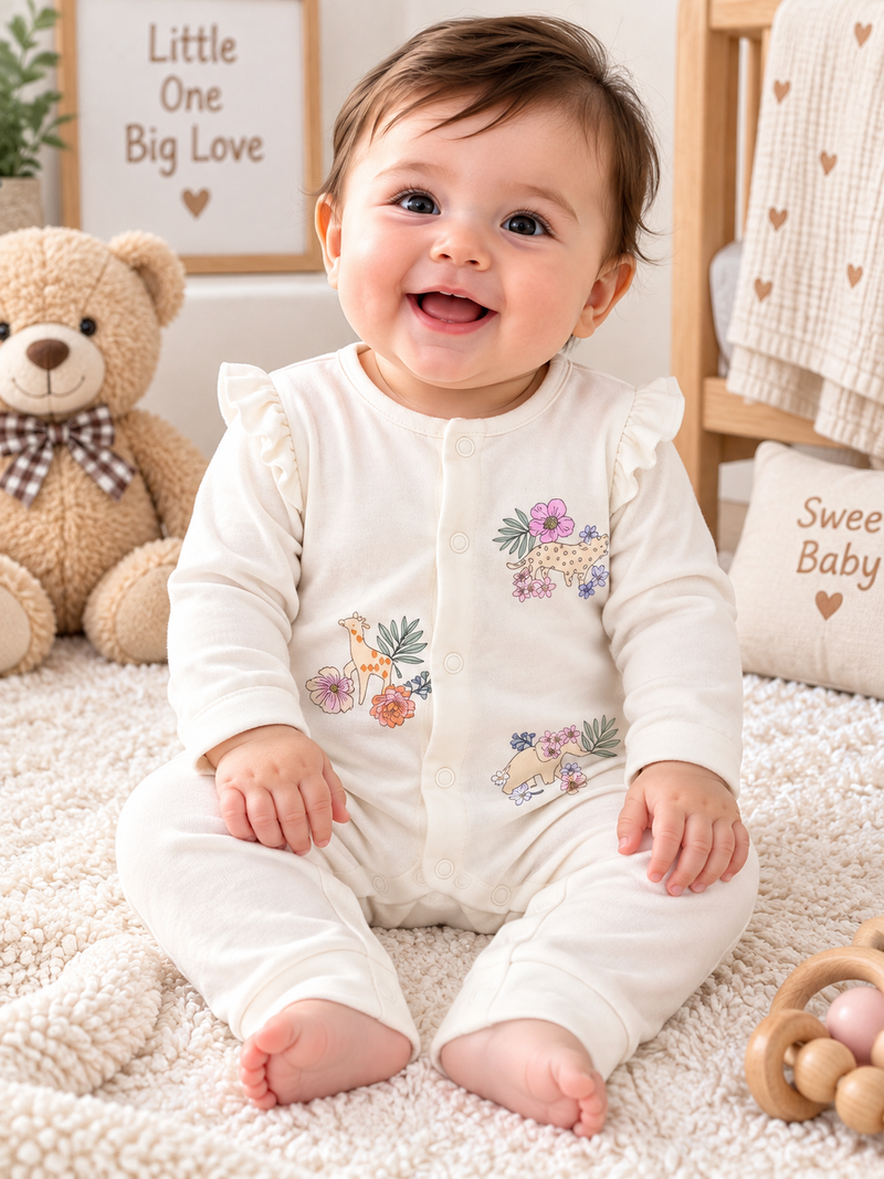 Floral Safari Print Full Sleeve Baby Romper (new born)