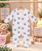 Cute Bunny Print Full Sleeve Baby Sleepsuit with Feet
