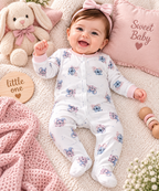 Cute Bunny Print Full Sleeve Baby Sleepsuit with Feet