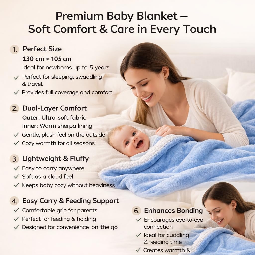 Baby Blanket Ultra Soft Dual Layer Sherpa & Flannel, Lightweight Warm Newborn Blanket for Crib, Stroller, Travel & Feeding, Skin-Friendly