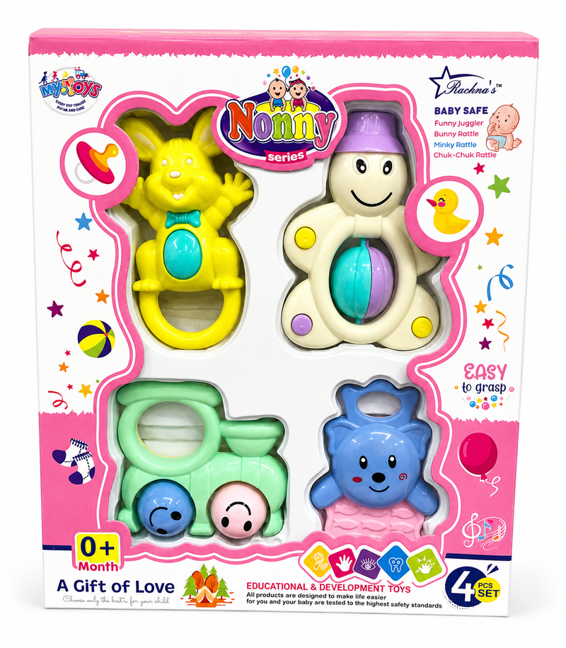 Nonny Baby Rattle Gift Set – 4 Piece Educational Toy Set