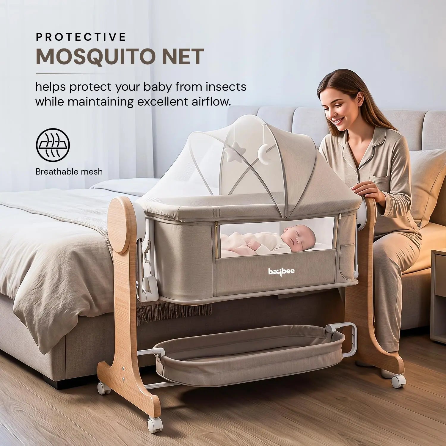 Wooden 3 in 1 Electric Baby Cradle Convertible Cot & Bassinet