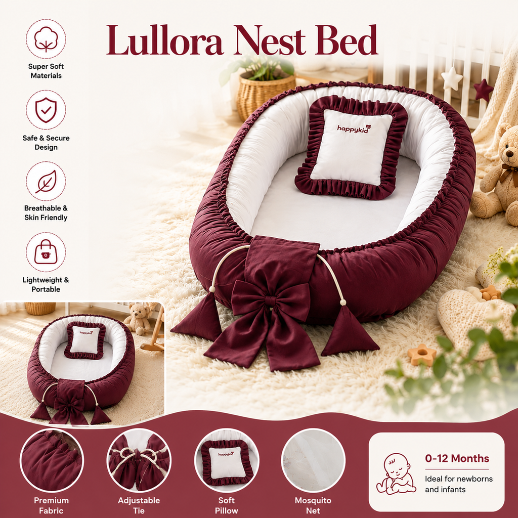 Baby Nest Bed for Newborns Soft Baby Lounger with Mosquito Net & Pillow