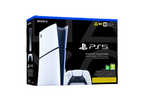 Sony PlayStation 5 Digital Edition retail box showing the white and blue PS5 console and DualSense controller on a black background.