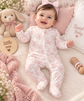 Vintage Floral Print Full Sleeve Baby Sleepsuit with Feet (NEW BORN)