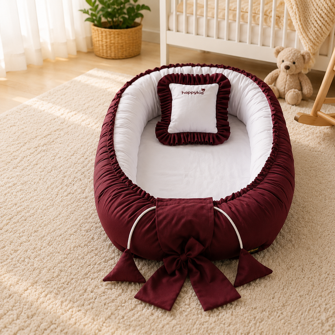 Baby Nest Bed for Newborns Soft Baby Lounger with Mosquito Net & Pillow