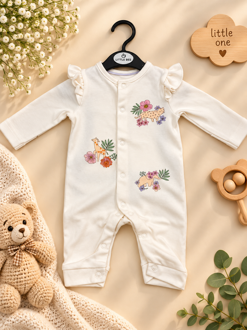 Floral Safari Print Full Sleeve Baby Romper (new born)