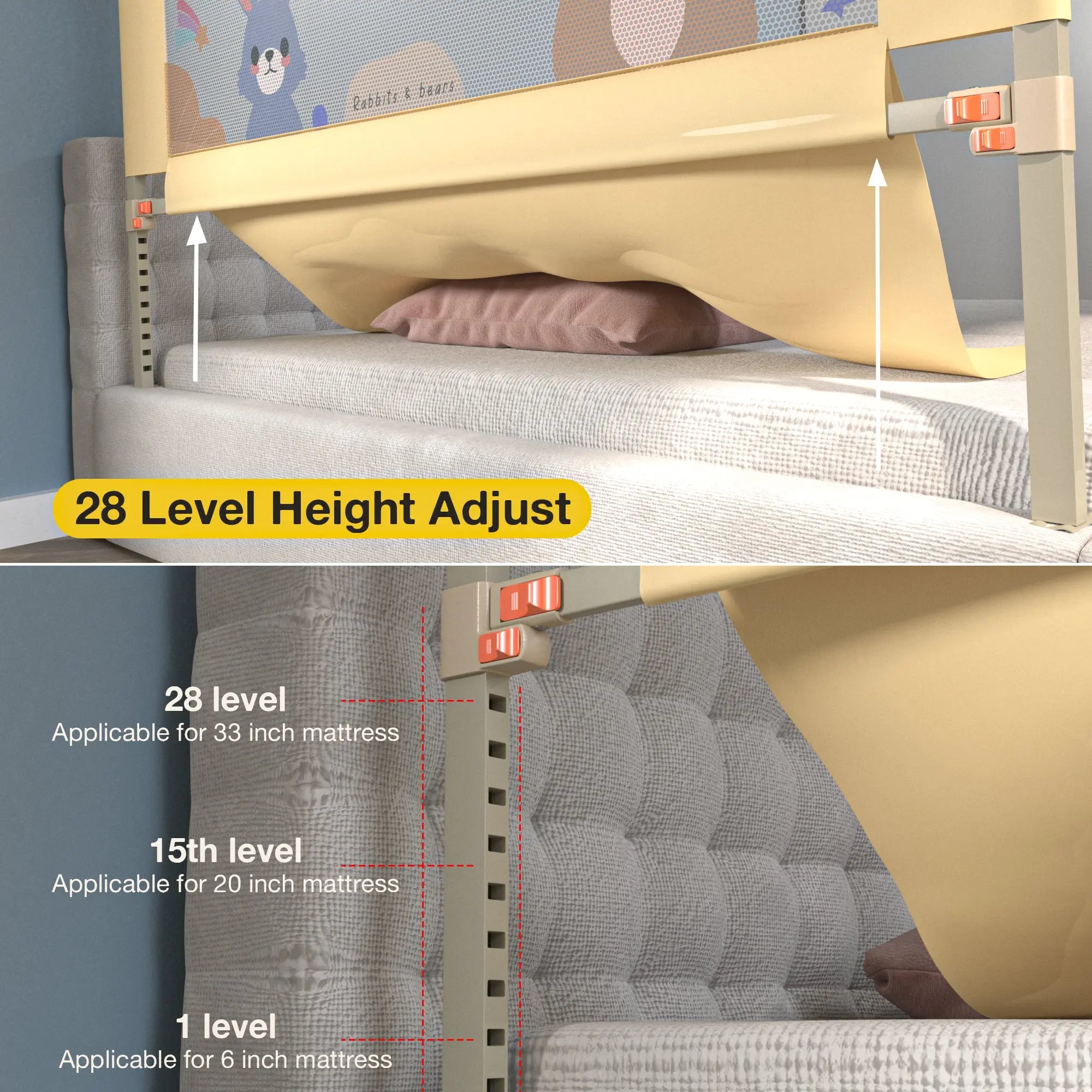 Baby Bed Rail Guard Foldable Safety Side Protector for Kids