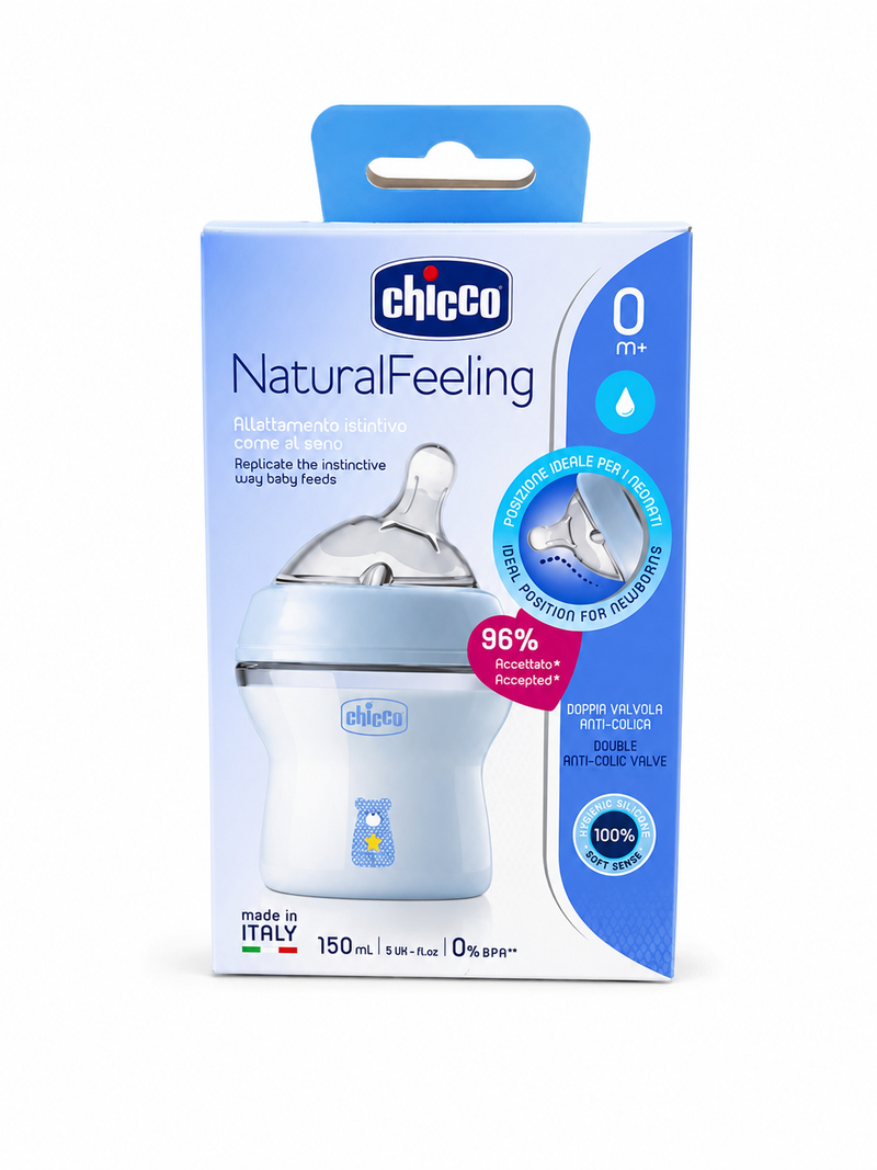 Chicco NaturalFeeling Baby Feeding Bottle – 150ml (0M+)