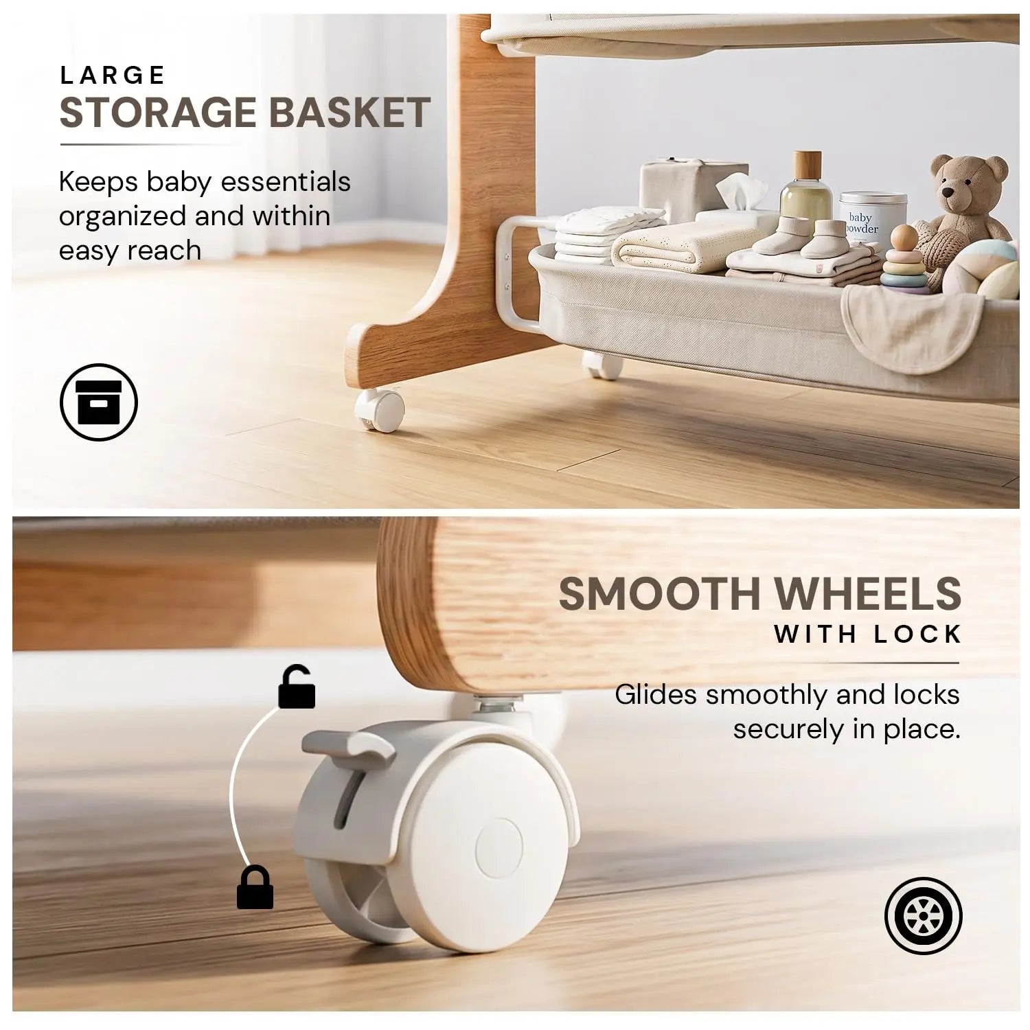 Wooden 3 in 1 Electric Baby Cradle Convertible Cot & Bassinet