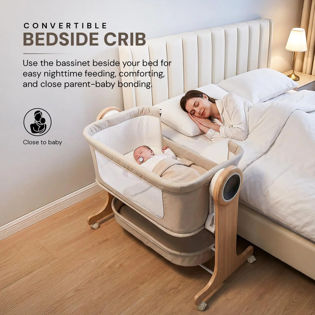 Wooden 3 in 1 Electric Baby Cradle Convertible Cot & Bassinet