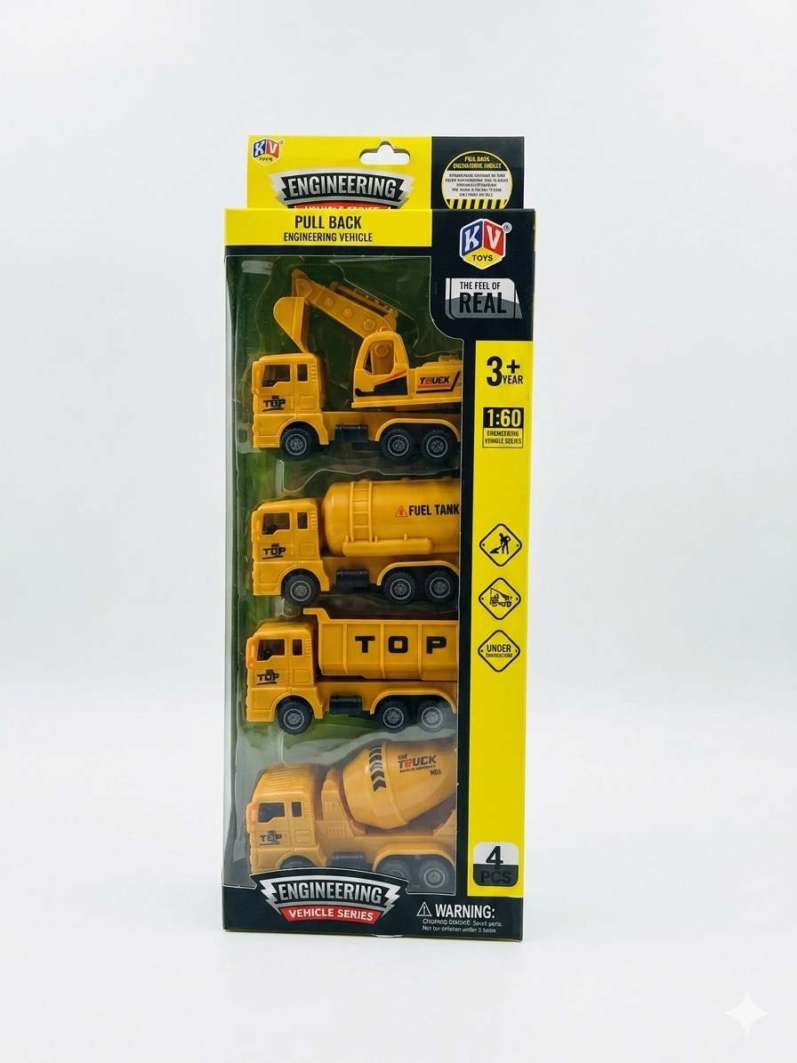 KV Toys Engineering Vehicle Series – 4-Piece Pull-Back Set