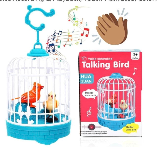 Interactive Voice-Controlled Talking Bird in Cage – Sensory Toy for Kids