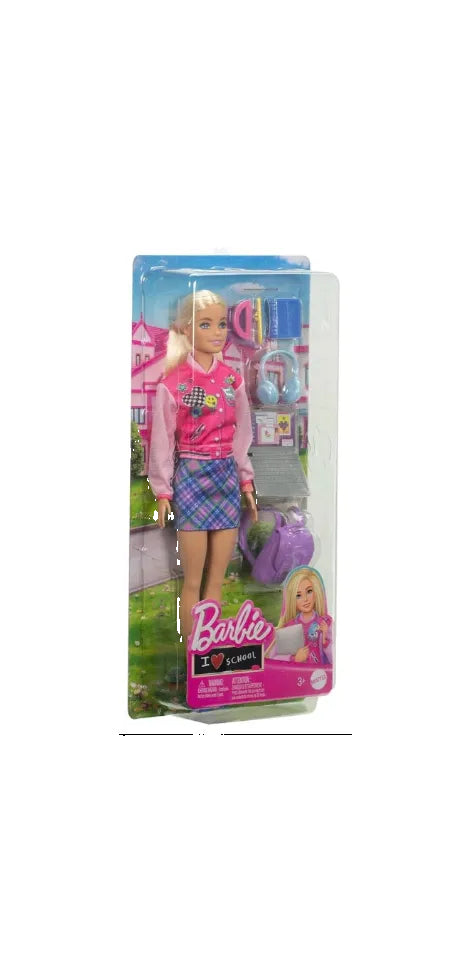 Barbie I Love School Doll & Accessories Toy Set, 7 Pieces Include Backpack, Laptop & More, Blonde Fashion Doll Wears Removable Look