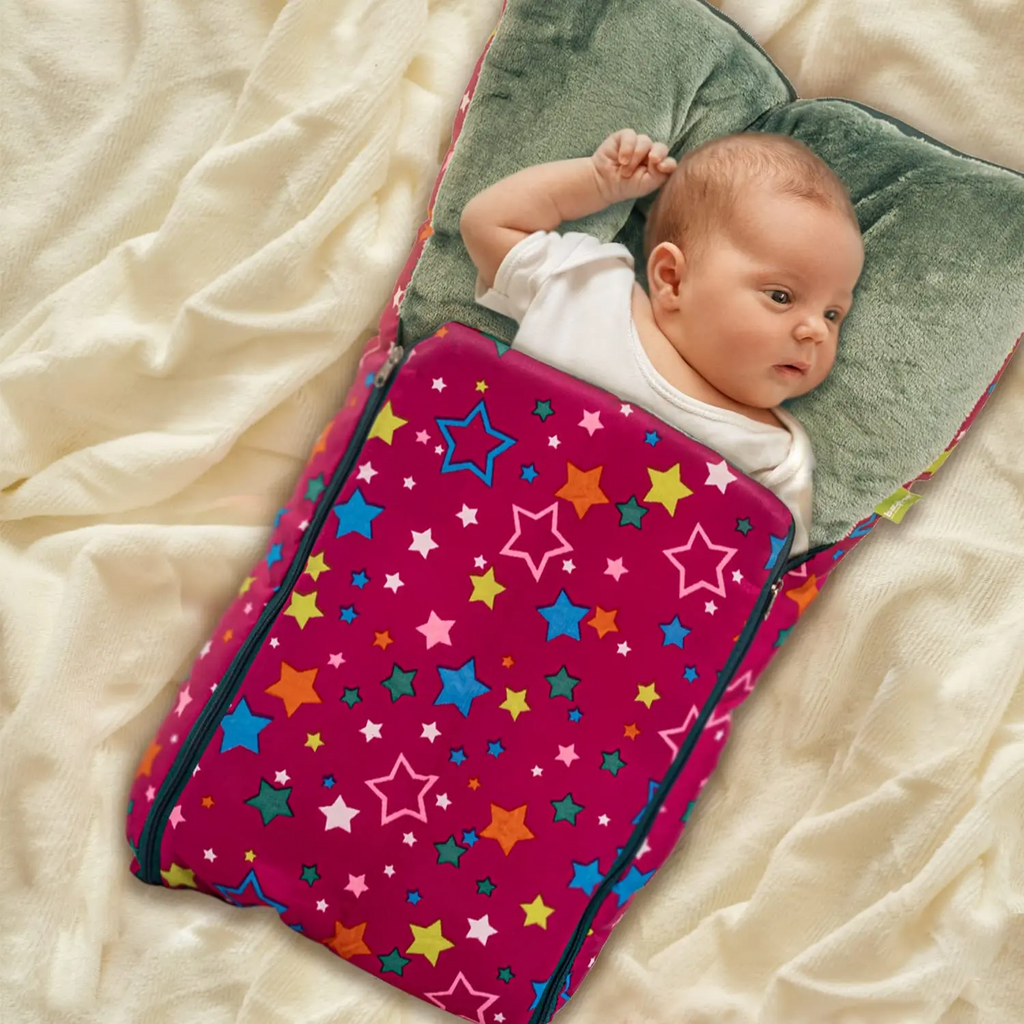 3 in 1 Velvet Cotton Baby Bed Cum Carry Bed, Printed Baby Sleeping Bag-Baby Bed