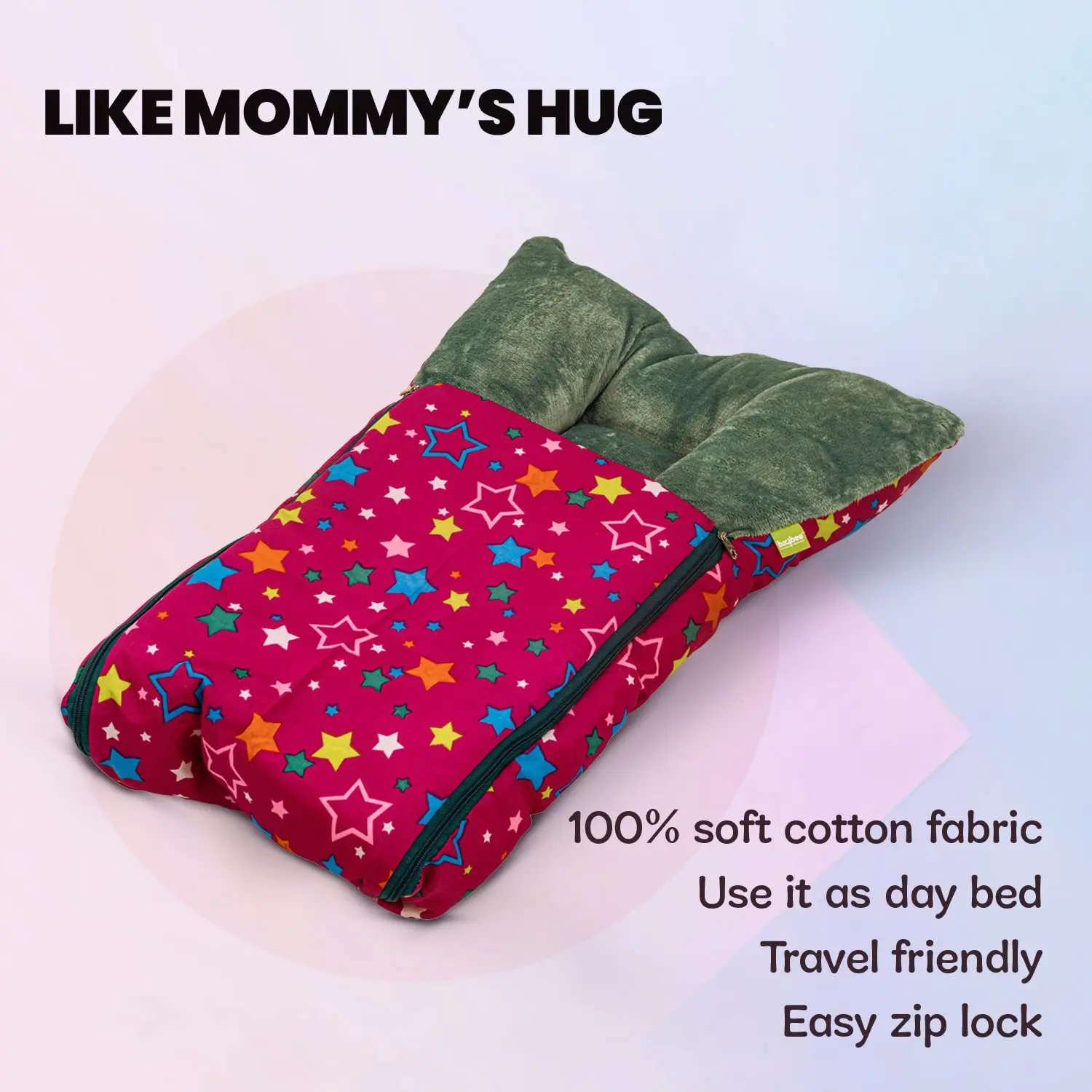 3 in 1 Velvet Cotton Baby Bed Cum Carry Bed, Printed Baby Sleeping Bag-Baby Bed