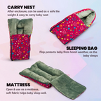 3 in 1 Velvet Cotton Baby Bed Cum Carry Bed, Printed Baby Sleeping Bag-Baby Bed
