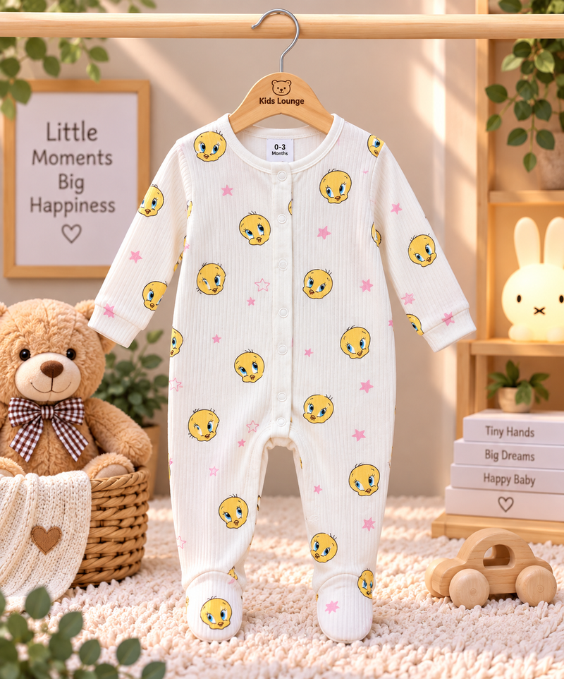 Tweety Print Full Sleeve Baby Sleepsuit with Feet