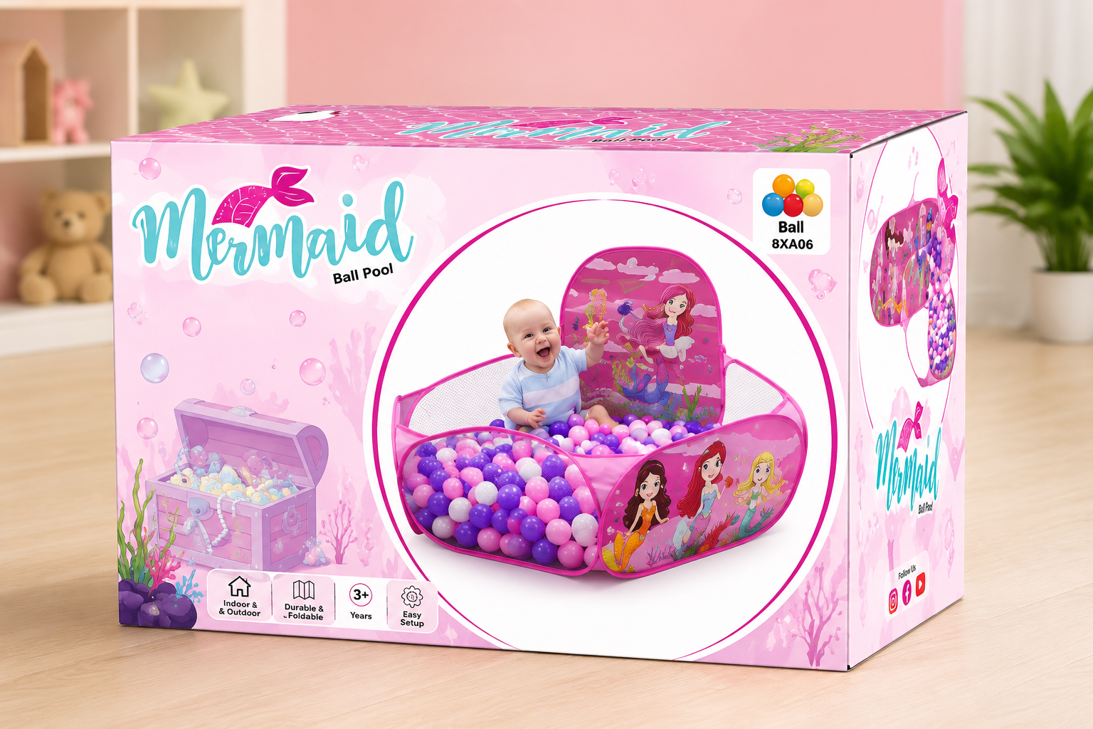 Mermaid Ball Pool – Foldable Kids Play Ball Pit