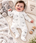 Elephant Print Full Sleeve Baby Sleepsuit with Feet