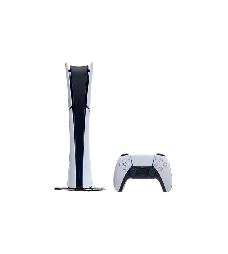 Gaming console and controller set on a white background